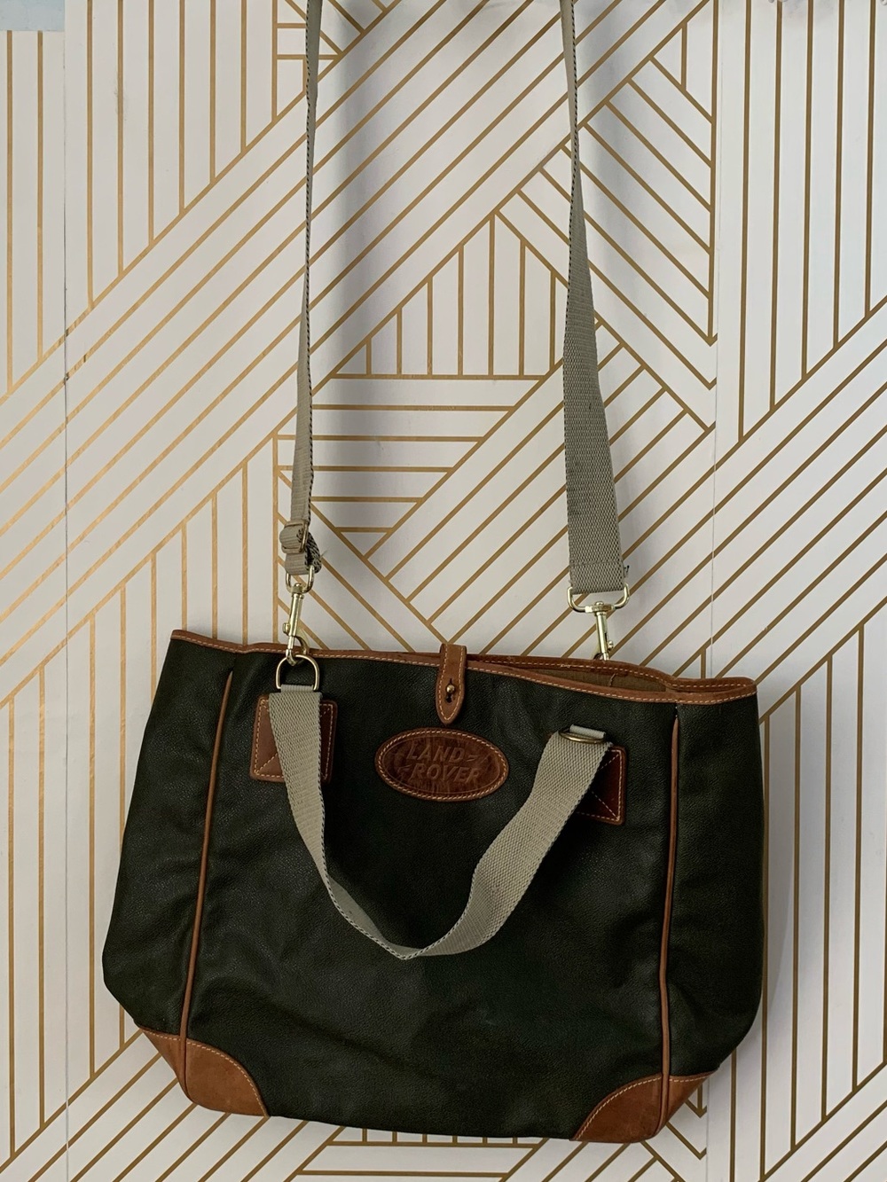 Vintage Land Rover Mulholland Brothers Canvas and Leather Tote VTG cross body